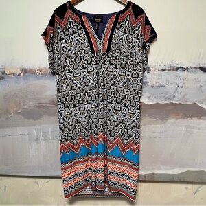 LAUNDRY by SHELLI SEGAL Aztec Shift Dress Size L‎ Mandarin Red Multi Liquid Knit